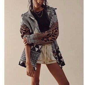 Free People Tate Cardigan Sweater In Licorice Combo Size S Boho Style Oversized